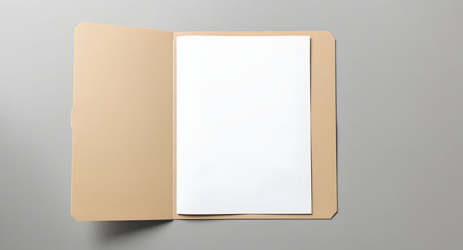 Open Light Tan Manila Folder With Blank Document and Copy Space