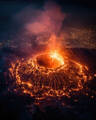 A volcanic eruption caused lava to cascade down the mountainside like water, spreading out to form rivers