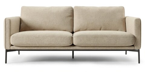 Naklejka premium Modern beige fabric sofa isolated on white background, minimalist couch for living room interior design, home decor furniture concept, studio photo catalog 
