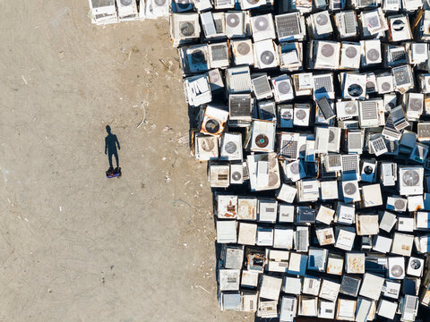 Massive Pile of Discarded Air Conditioners Recycling Yard with a