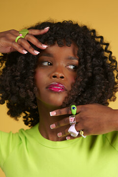 Stylish woman with trendy rings of the 2000s