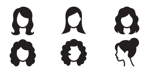 Hairstyle vector icons set of female hair silhouettes and woman head profiles for beauty branding