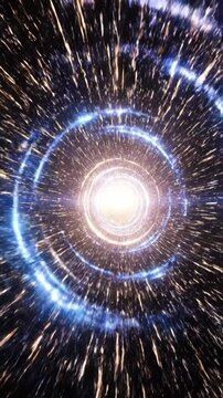 Vivid animated sequence featuring radiant cosmic rings and energetic particle bursts emulating space phenomena and futuristic visuals in a captivating motion display