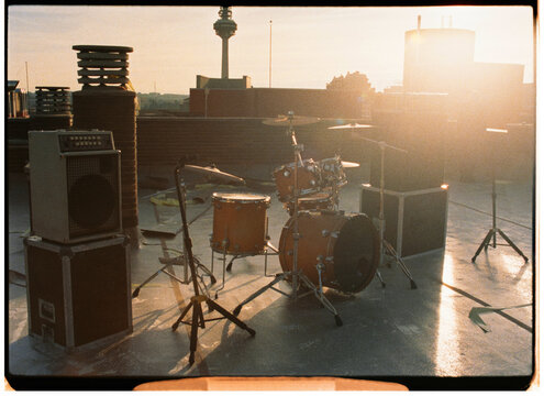 Musical instruments arranged on a terrace
