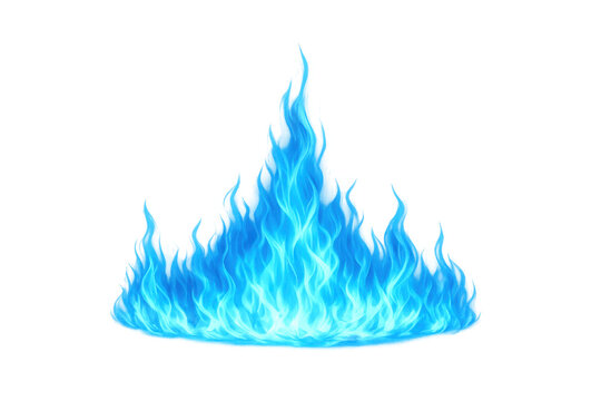Blue fire flame burning with intense heat and glowing light, energy and power exploding with a magical transparent effect