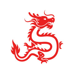 Naklejka premium Majestic Red Chinese Dragon Illustration, Symbol of Power and Good Fortune, Eastern Mythology Art
