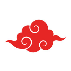 Stylized traditional oriental red cloud graphic design element with elegant swirling patterns, capturing ancient Asian cultural symbolism and artistic beauty in a vibrant isolated illustration