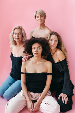 Women of Different Ages Embracing Beauty and Strength in Unity