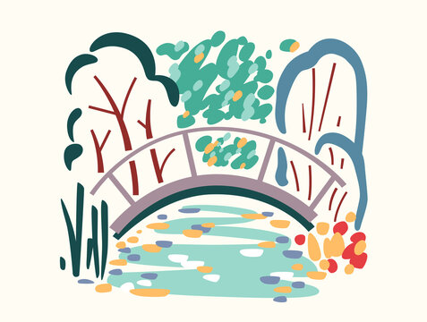 Small bridge over garden pond