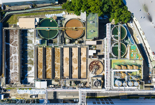 Aerial View Wastewater Treatment Plant Circular Tanks Aeration B
