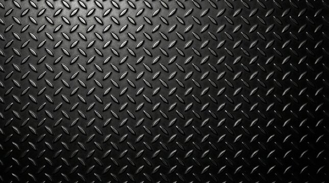 Black industrial diamond plate metal texture background with non slip surface and dramatic lighting