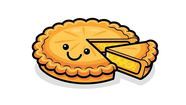 Cartoon Pie with Smiling Face and Slice Removed.