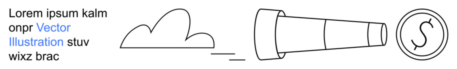 Obraz premium Financial planning, investment strategies, future vision, business opportunities, economic growth, wealth management. Telescope aimed at a coin alongside a cloud. Financial planning and investment