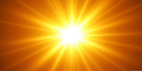 Obraz premium A vibrant sunburst illustration features bright yellow and orange sun rays exploding from a warm summer star to create a shiny vector background design of glowing sunlight beams