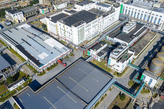 Aerial View of Modern Industrial Factory Complex

