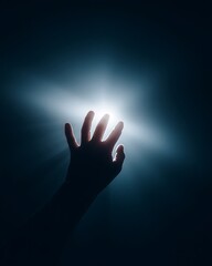 A minimalist symbolic image representing digital addiction and technology influence through a child&rsquo;s hand reaching for light in darkness.