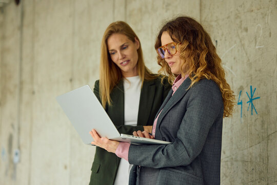 Women in business conversing in the corridor