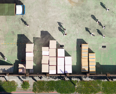 Aerial View of Factory Workers on Lunch Break