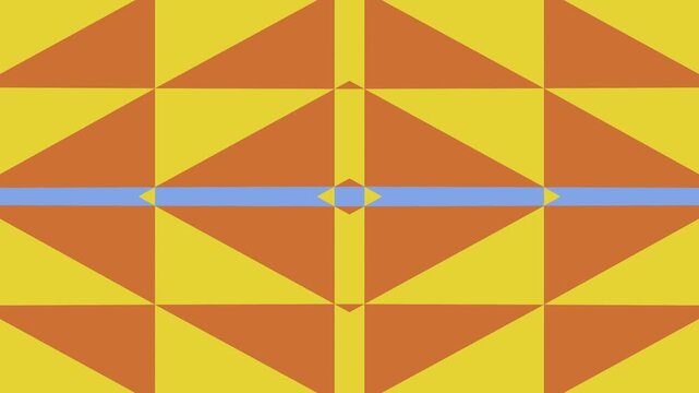 Vibrant Geometric Abstract Pattern: Yellow and Orange Triangles with a Central Blue Horizontal Line and Diamond Detail