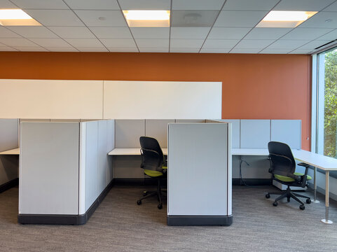 Empty office cubicles nobody