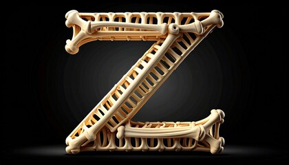 Obraz premium Letter Z constructed entirely from realistic three dimensional bones isolated on a spooky dark background medical anatomy and gothic typography concept design