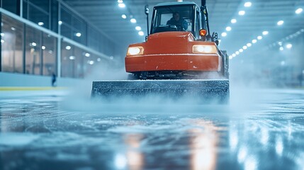 Ice Resurfacer on the Ice Rink, Maintaining Smooth Surface for Skating
