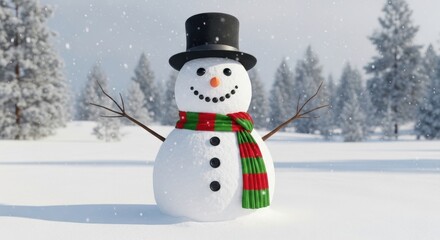 Obraz premium Festive Snowman in Winter Wonderland - A Cheerful Holiday Scene.