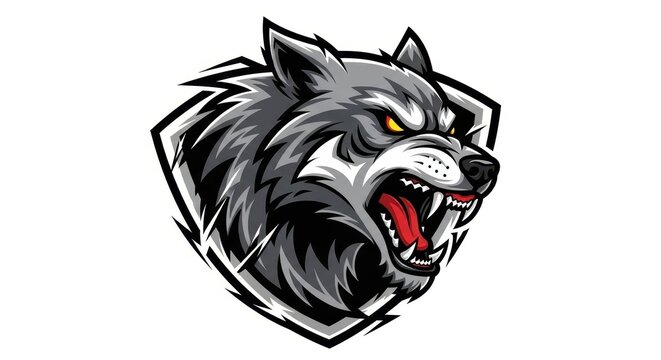 Fierce Wolf Mascot Logo Design with Intense Gaze and Sharp Teeth.