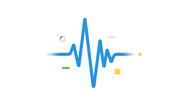 Abstract Blue Heartbeat Line Graph on White Background with Colorful Elements