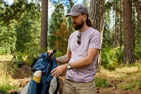 Portrait of a backpacker in nature