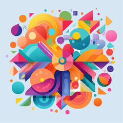 Abstract Geometric Shapes and Colors Dance in Vibrant, Dynamic Composition