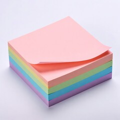 Fototapeta premium Pastel Colored Sticky Notes and Office Supplies Flat Lay: Creative Workspace and Organizational Tools for School and Office Productivity