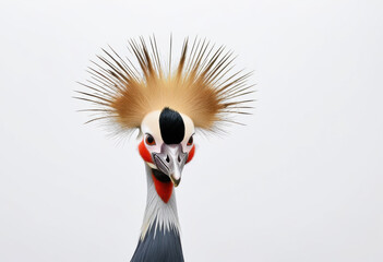 Obraz premium Close-up portrait of joyful Crowned Crane, front view, white background
