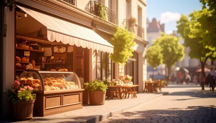 Fototapeta premium 街角のステキな焼きたてパン屋さん lovely bakery on a street