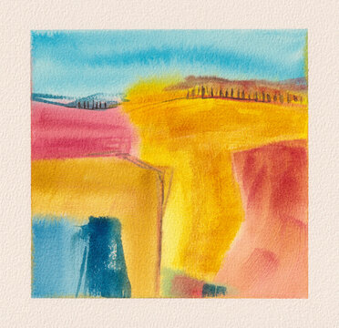 Vibrant Abstract Landscape Watercolor Warm Afternoon