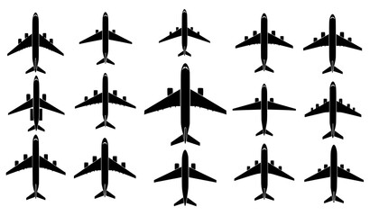 Top View Airplane Silhouette Vector Collection Black Aircraft
