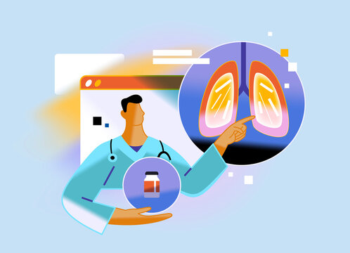 Online doctor explaining lungs during telemedicine consultation