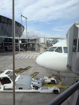 Airport, airplane and blue sky