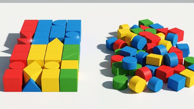 Colorful Wooden Building Blocks Sorted and Scattered