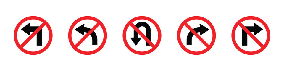 no turn traffic road signs set with red circle and slash warning symbols © VectorVista