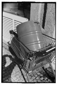 Beer Keg in Shopping Cart on Film