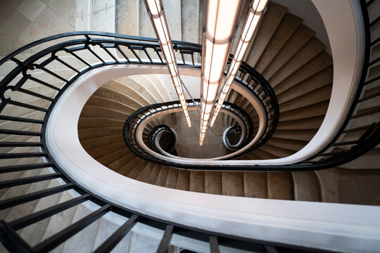 Spiral Staircase With Lights and a View From Above
