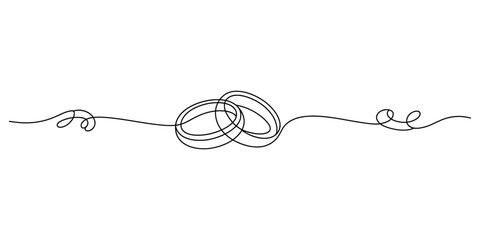 Continuous line drawing of two interlocking wedding rings symbolizing eternal love and union Vector, illustration
