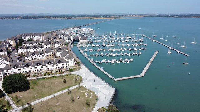 view of the sea from the beach in a dockland