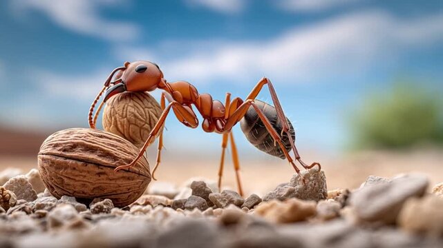 close-up of harvester ant carrying seed