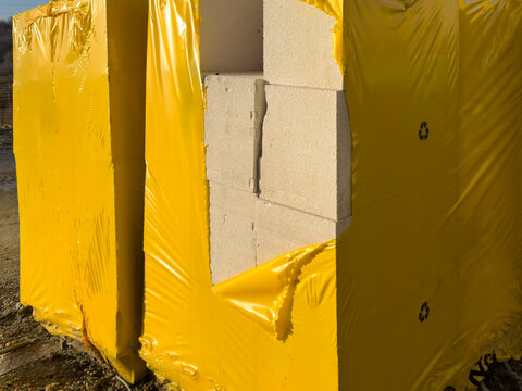 Aerated Concrete Blocks in Yellow Wrap