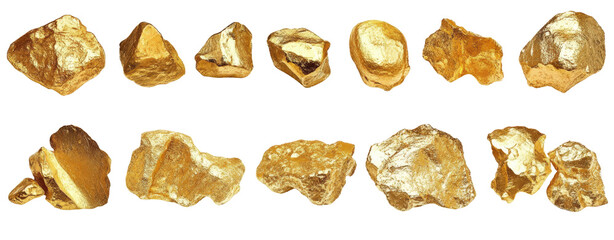 Gold Nuggets Displayed in Two Rows on White Background