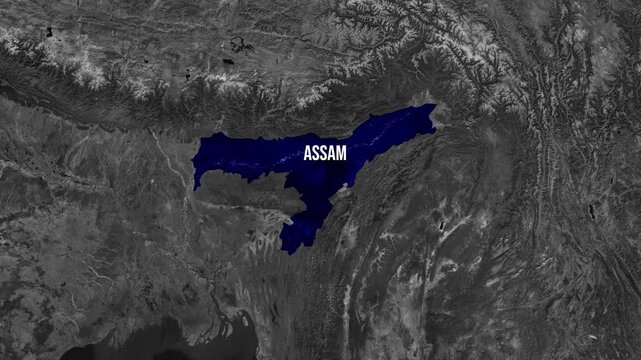 Assam State Overview: A detailed map highlighting the geographical boundaries of Assam, offering a comprehensive view of the state's contours and regions.