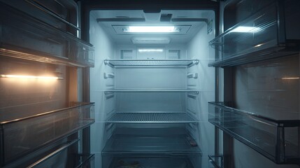 Fototapeta premium Empty Refrigerator Interior with Interior Lights On