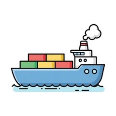 Obraz premium Blue Cargo Ship with Containers at Sea.